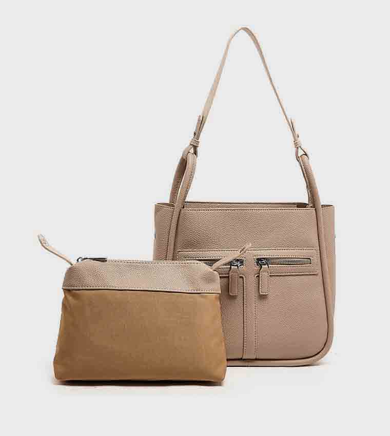 Textured Shoulder Bag with Pouch