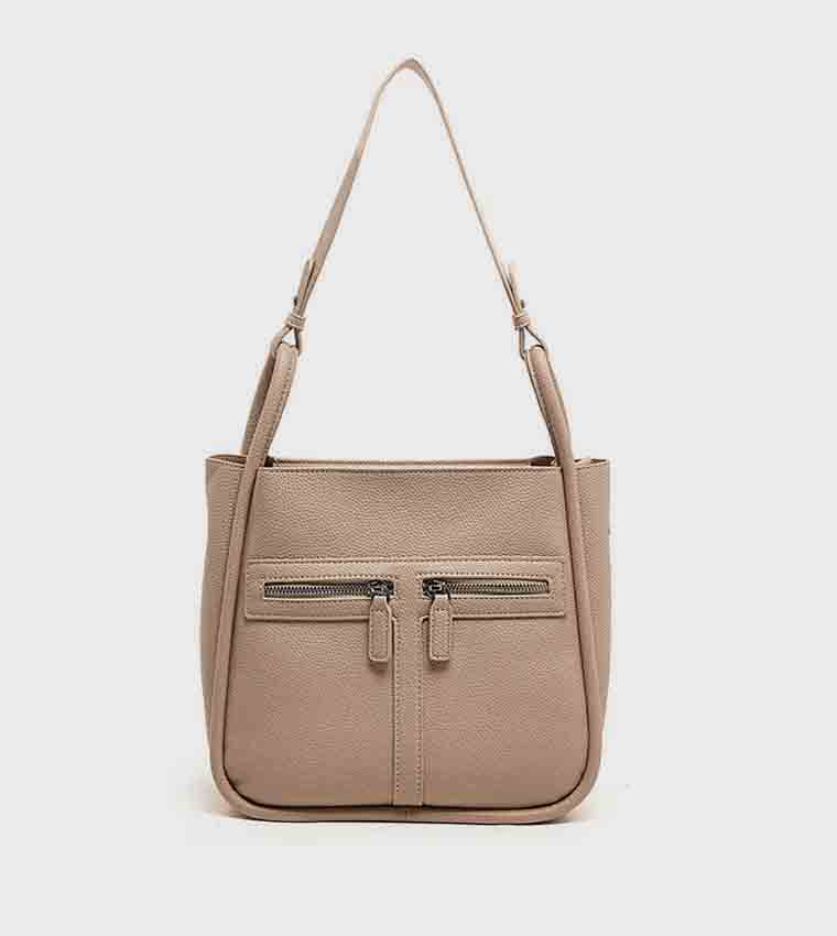 Textured Shoulder Bag with Pouch