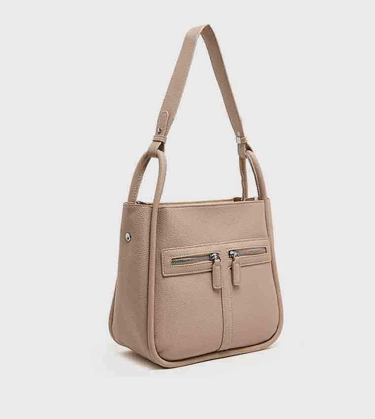 Textured Shoulder Bag with Pouch