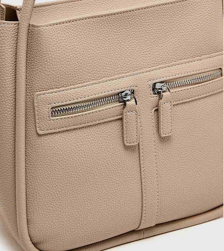 Textured Shoulder Bag with Pouch