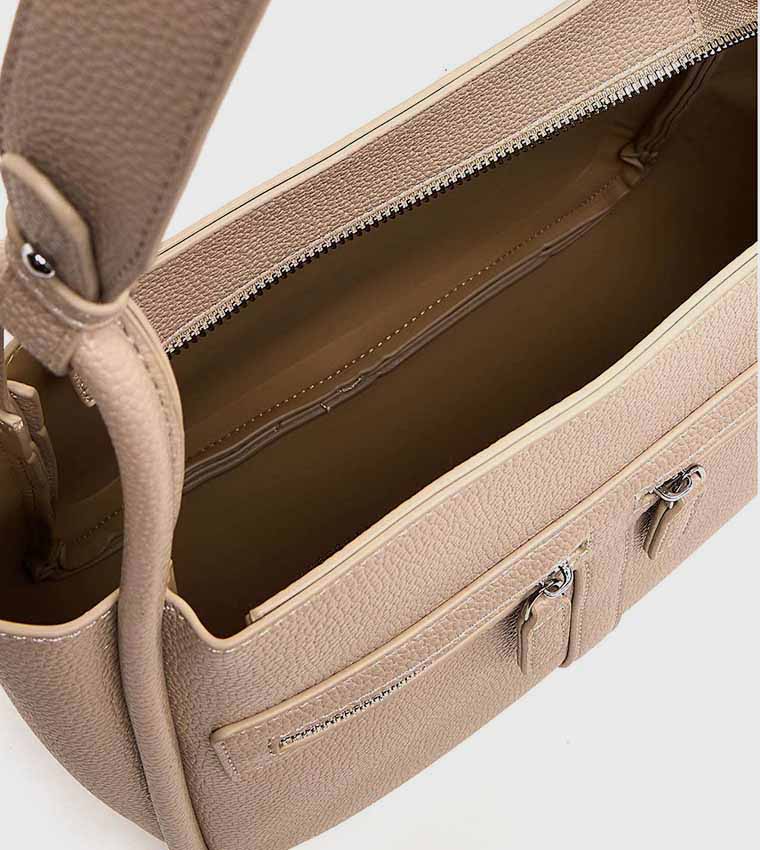 Textured Shoulder Bag with Pouch
