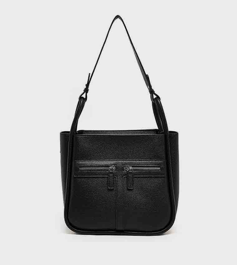 Textured Shoulder Bag with Pouch