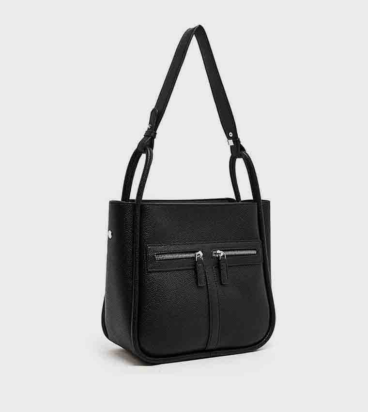 Textured Shoulder Bag with Pouch