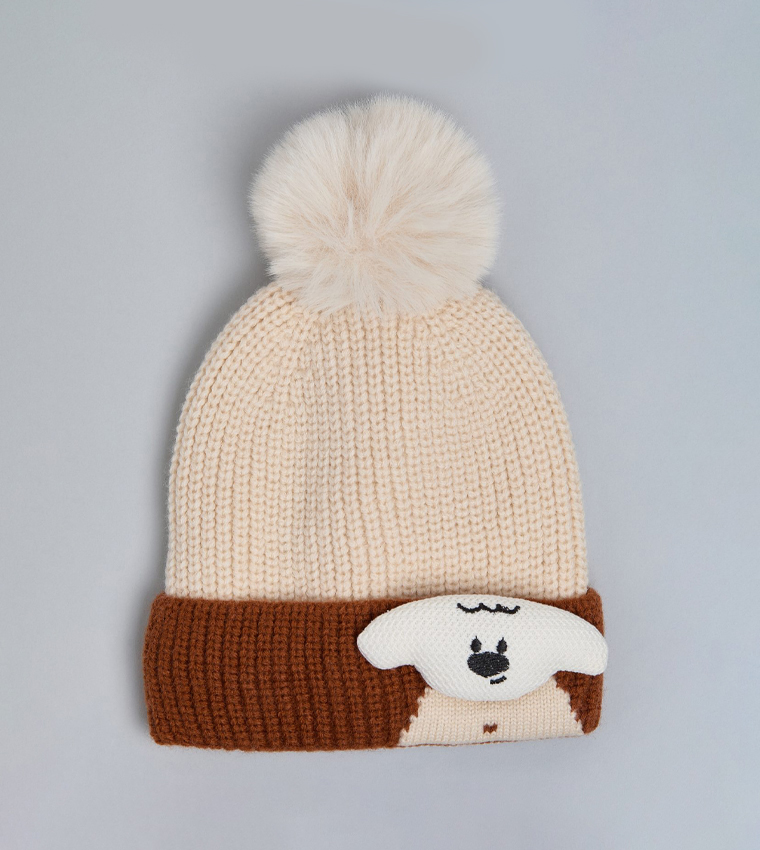 Color Block Beanie with Pom-Pom