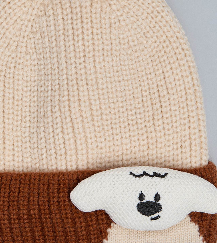 Color Block Beanie with Pom-Pom