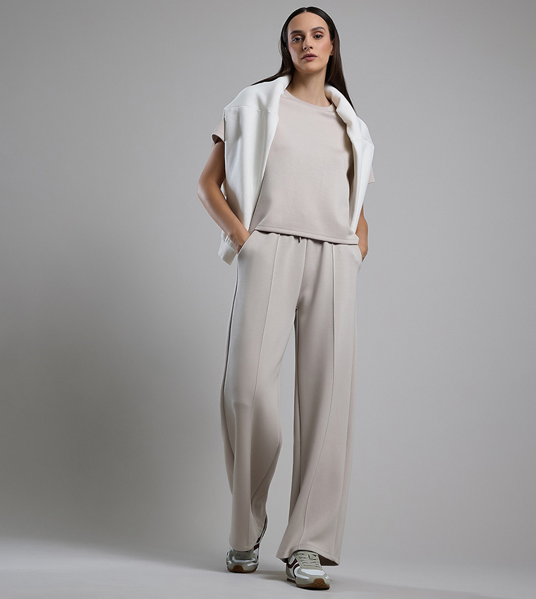 Solid Wide Leg Pants with Drawstring Waist