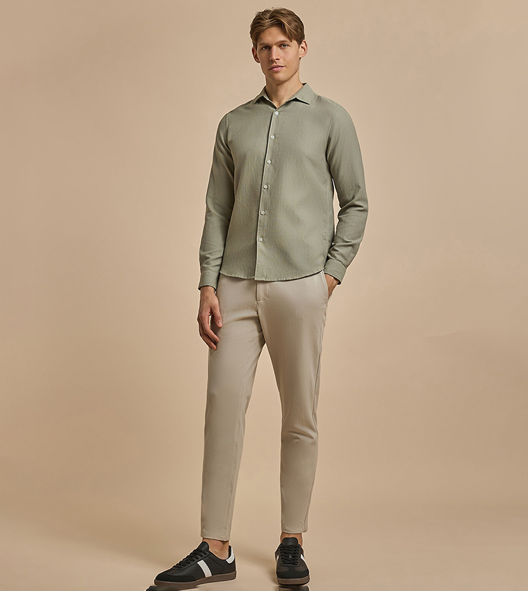 Solid Relaxed Fit Trousers with Button Closure