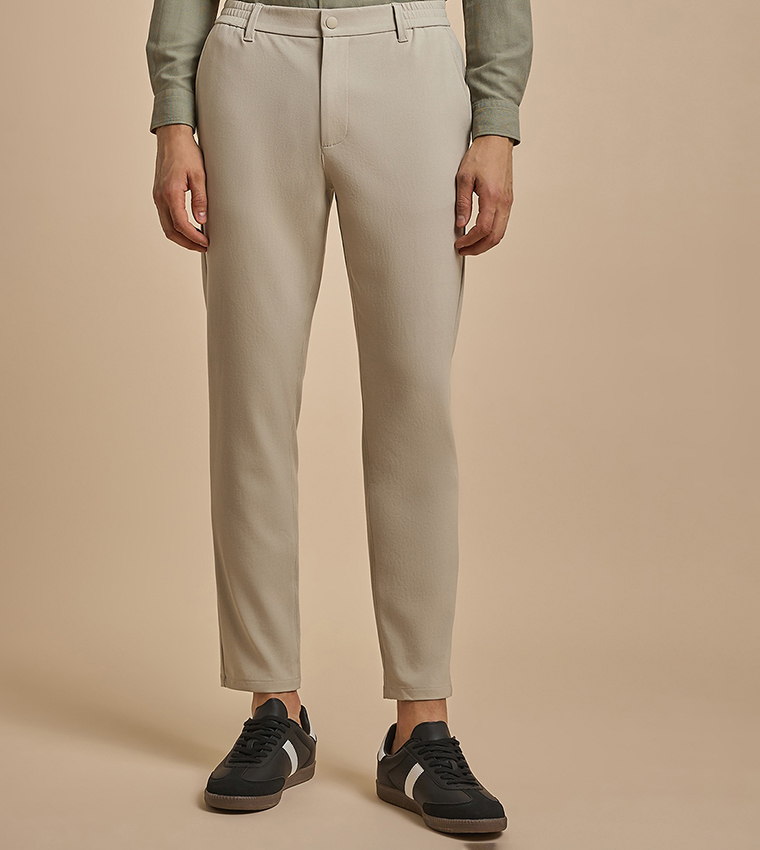 Solid Relaxed Fit Trousers with Button Closure