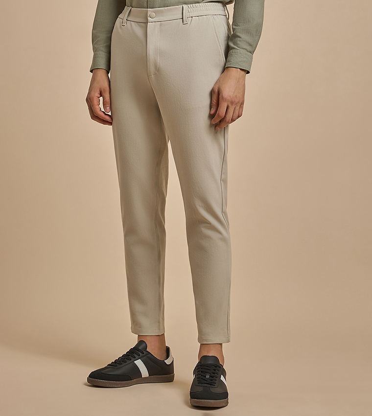 Solid Relaxed Fit Trousers with Button Closure