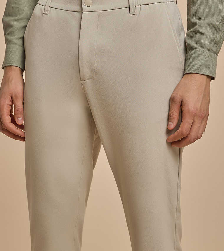 Solid Relaxed Fit Trousers with Button Closure