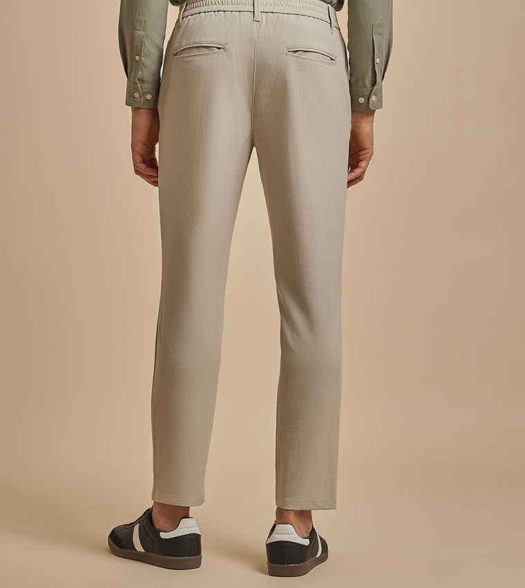 Solid Relaxed Fit Trousers with Button Closure