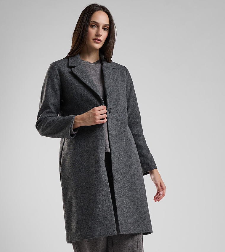 Textured Overcoat with Button Closure