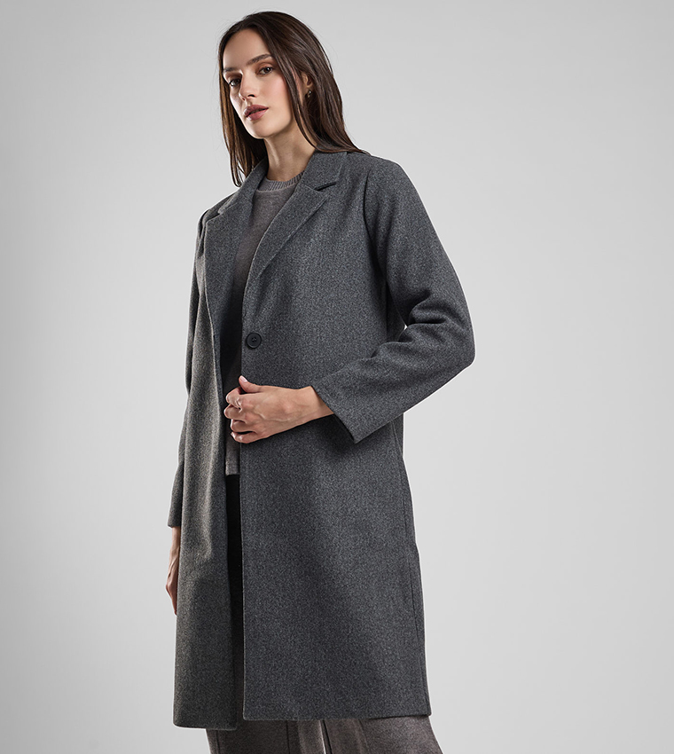 Textured Overcoat with Button Closure