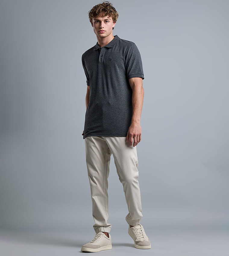 Solid Polo T-Shirt with Shirt Collar and Short Sleeves