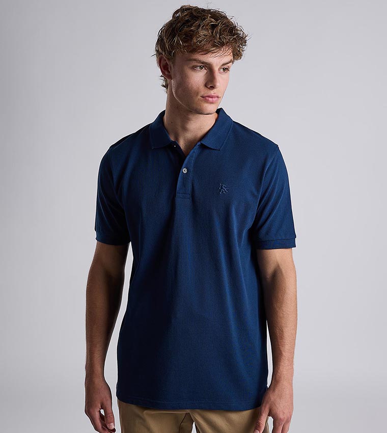 Solid Polo T-Shirt with Shirt Collar and Short Sleeves