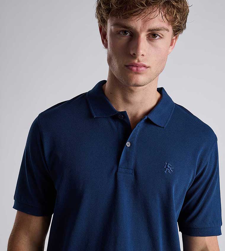 Solid Polo T-Shirt with Shirt Collar and Short Sleeves