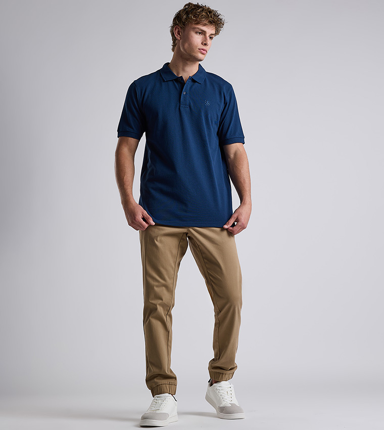 Solid Polo T-Shirt with Shirt Collar and Short Sleeves