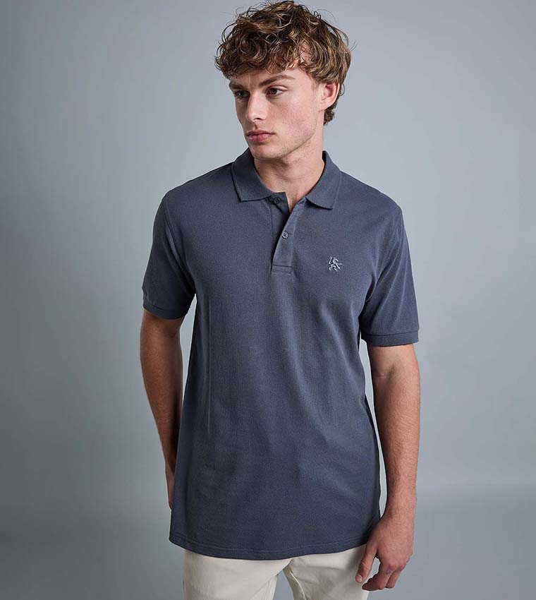 Solid Polo T-Shirt with Shirt Collar and Short Sleeves