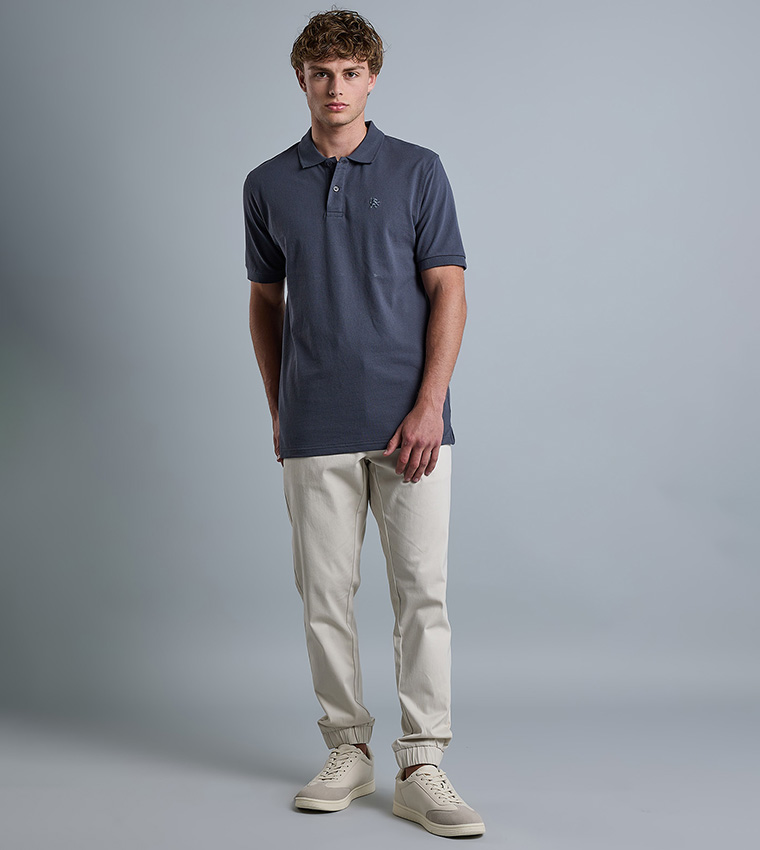 Solid Polo T-Shirt with Shirt Collar and Short Sleeves