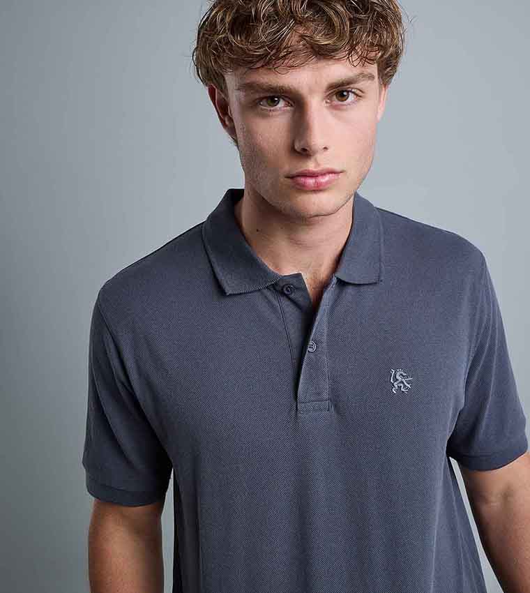 Solid Polo T-Shirt with Shirt Collar and Short Sleeves
