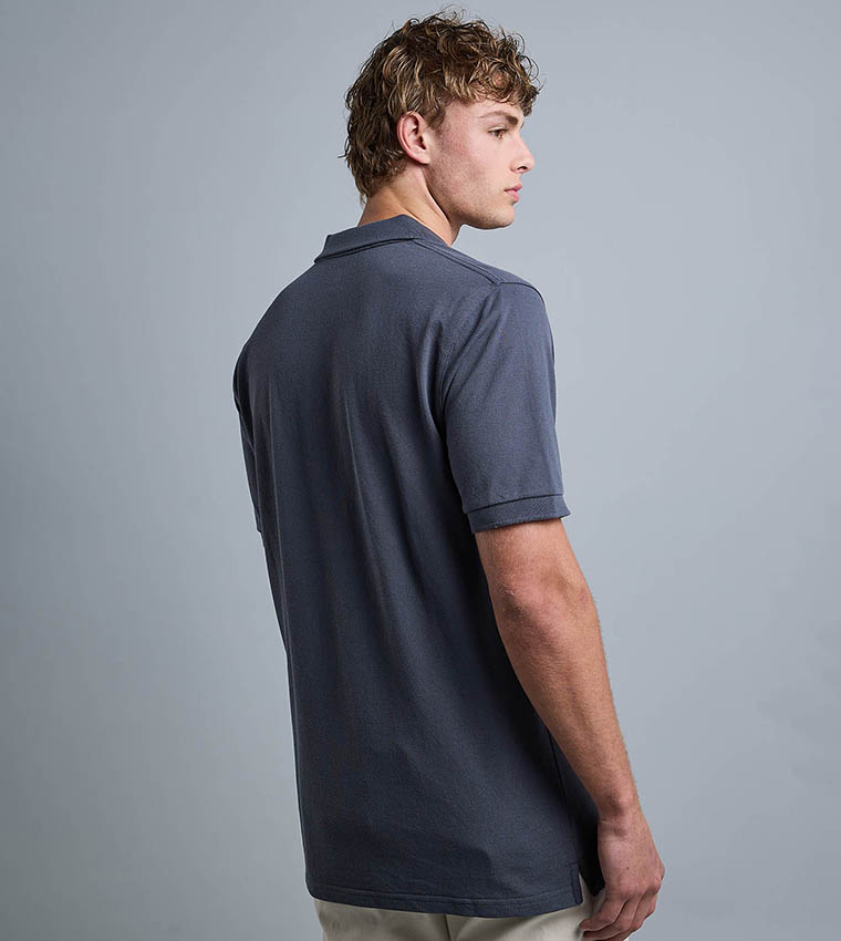 Solid Polo T-Shirt with Shirt Collar and Short Sleeves