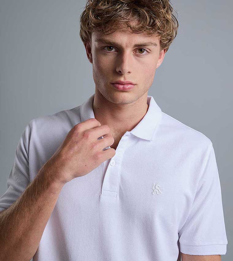 Solid Polo T-Shirt with Shirt Collar and Short Sleeves