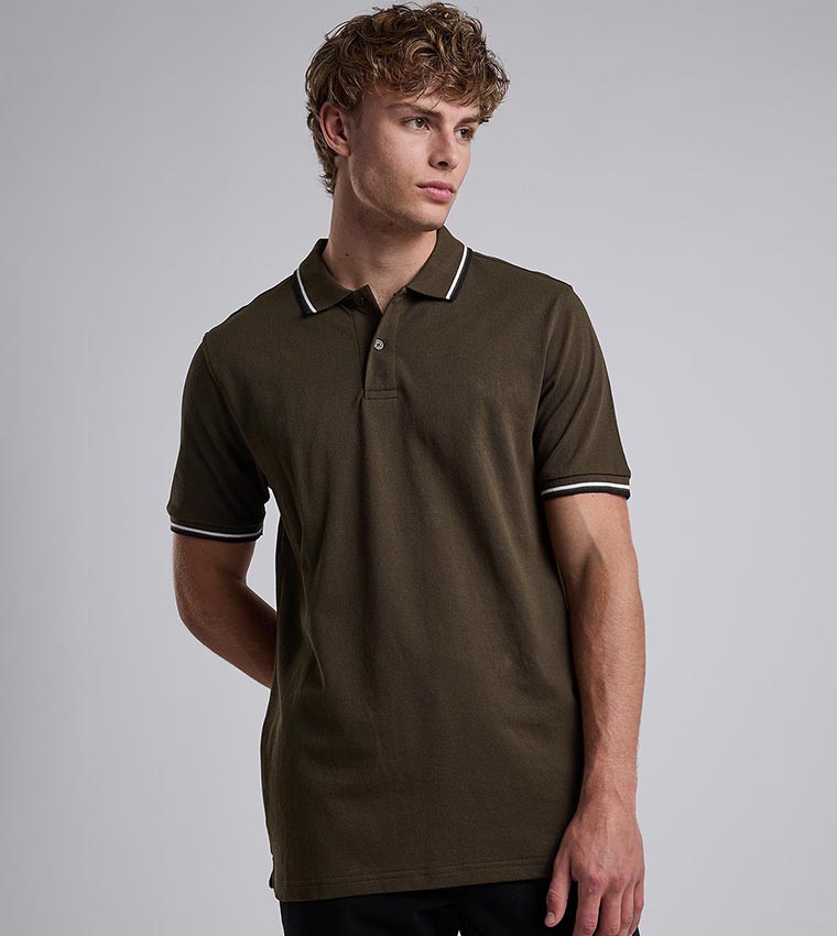 Contrast Trim Polo T-Shirt with Shirt Collar and Short Sleeves