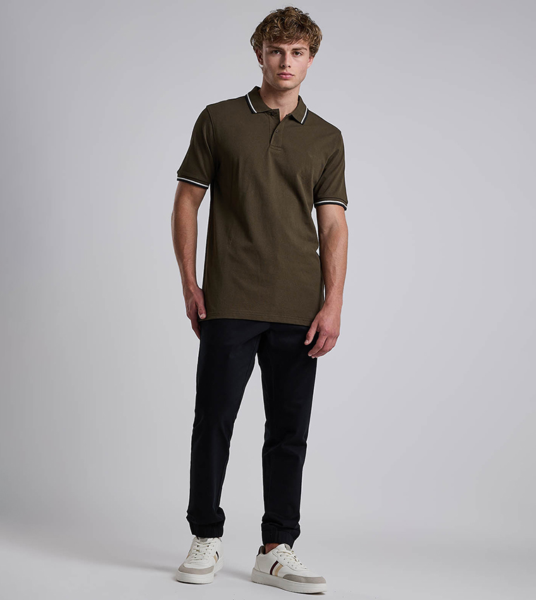 Contrast Trim Polo T-Shirt with Shirt Collar and Short Sleeves