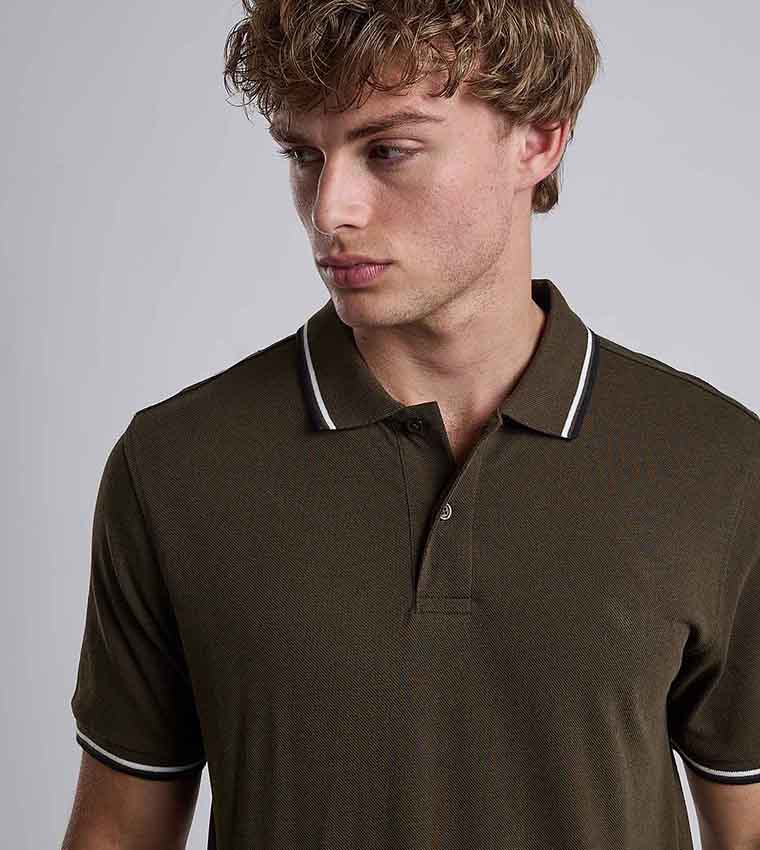 Contrast Trim Polo T-Shirt with Shirt Collar and Short Sleeves