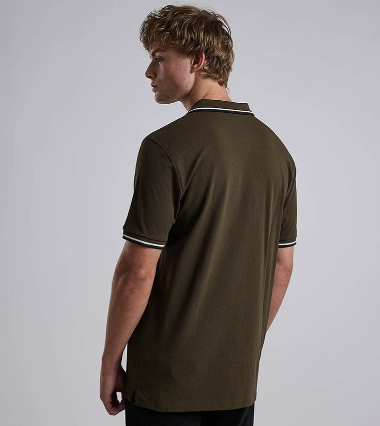 Contrast Trim Polo T-Shirt with Shirt Collar and Short Sleeves