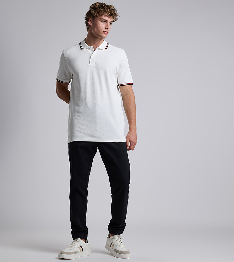 Contrast Trim Polo T-Shirt with Shirt Collar and Short Sleeves