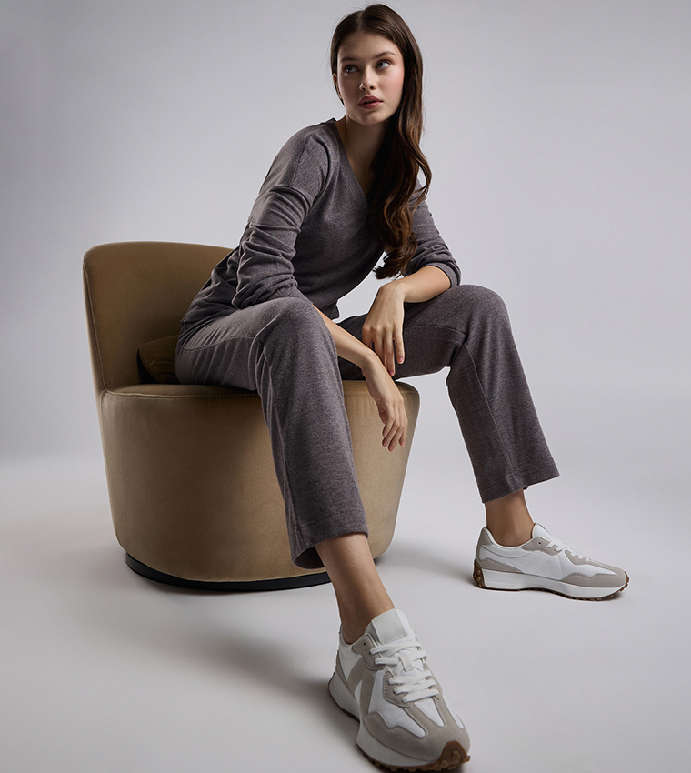 Ribbed Lounge Pants with Drawstring Waist