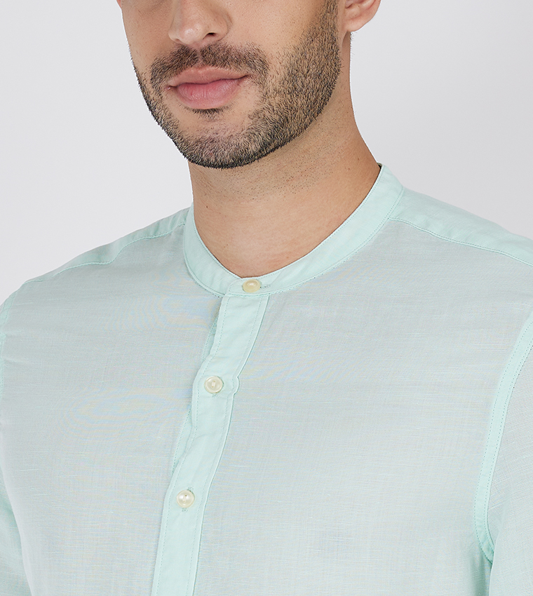 Solid Mandarin Collar Shirt