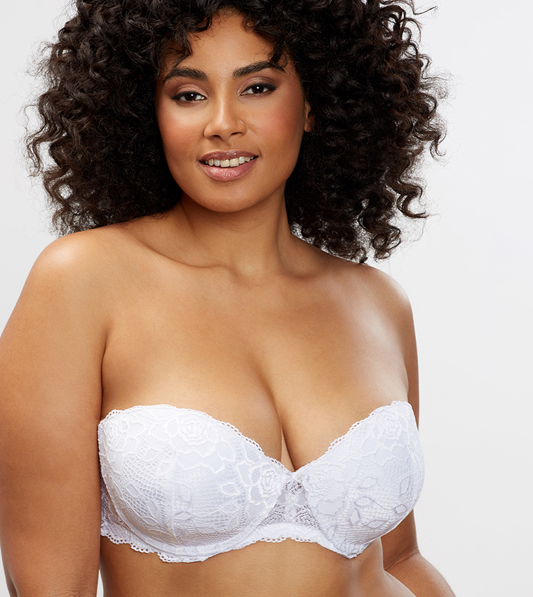 Strapless Roses Lace Bra-White