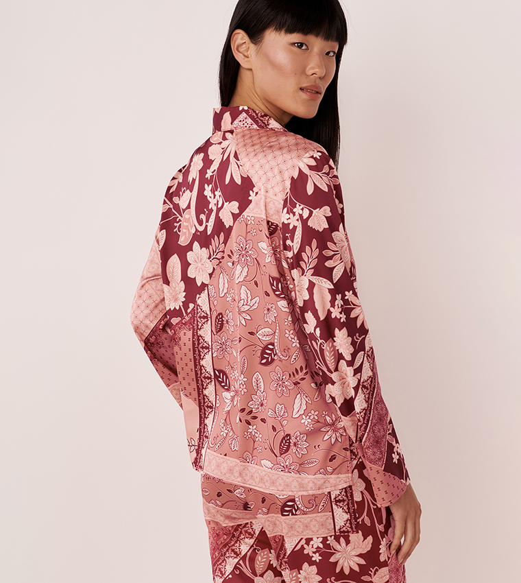 Printed Satin Button-Down Shirt