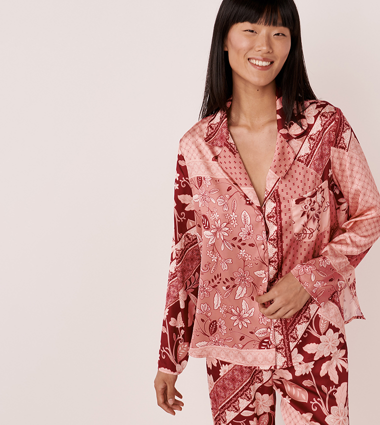 Printed Satin Button-Down Shirt