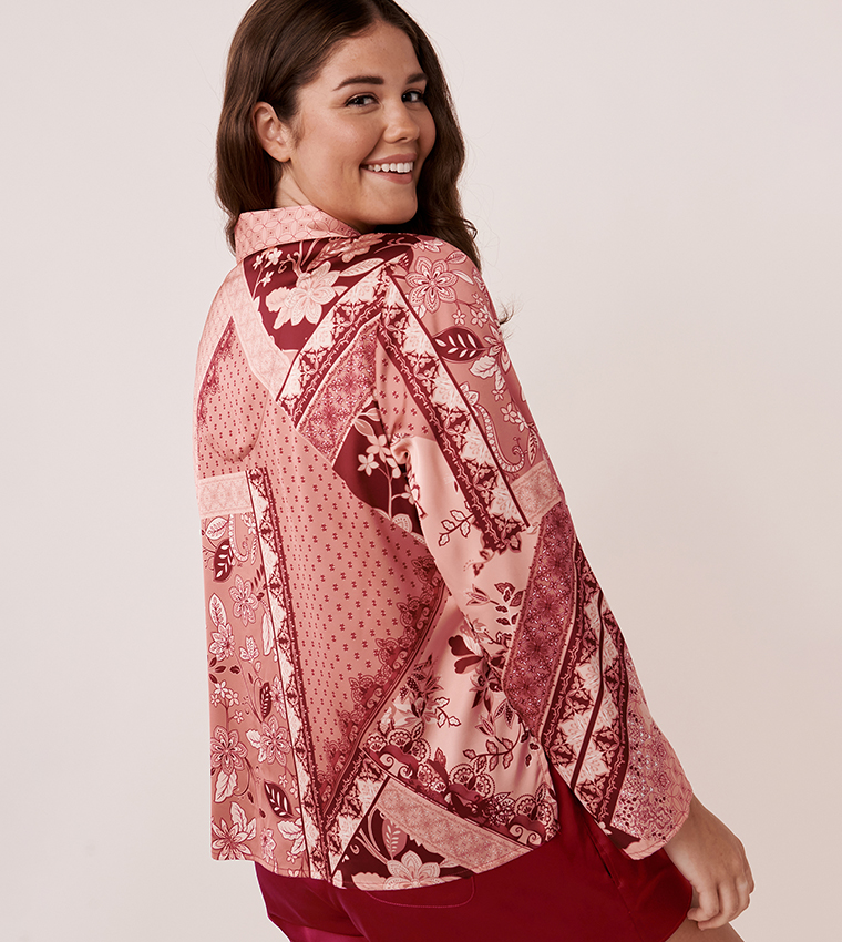 Printed Satin Button-Down Shirt
