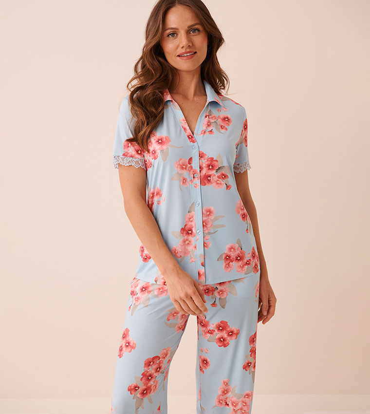 Spring Blossom Print Lace Trim Sleep Shirt