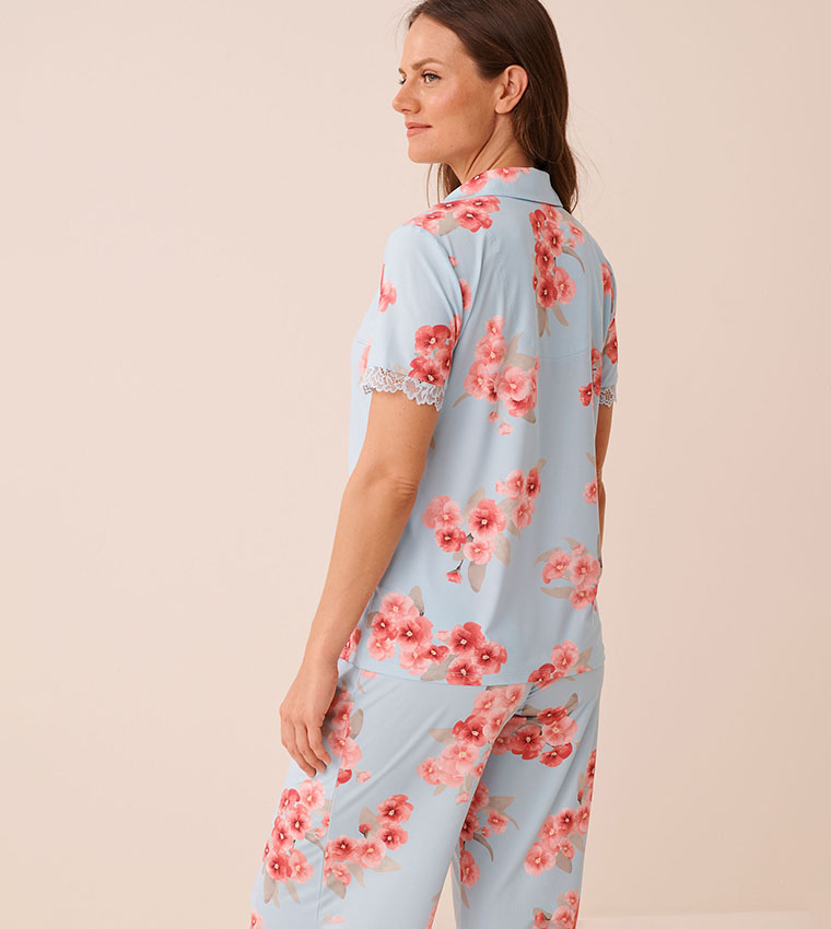 Spring Blossom Print Lace Trim Sleep Shirt
