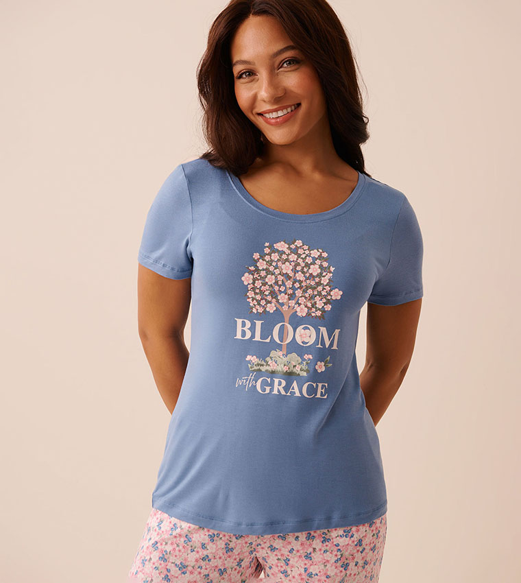 Pink Floral Print Soft Jersey Sleep T-Shirt