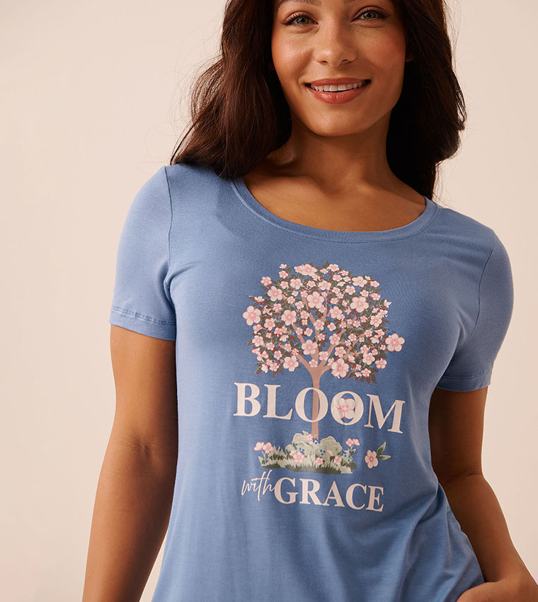 Pink Floral Print Soft Jersey Sleep T-Shirt