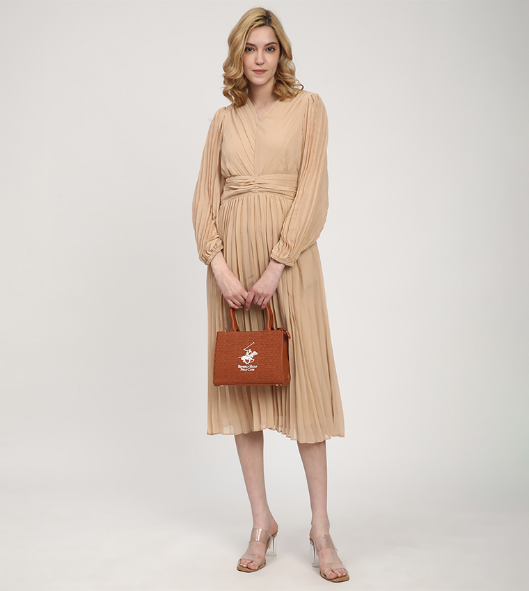 Pleated Long Sleeves Midi Dress