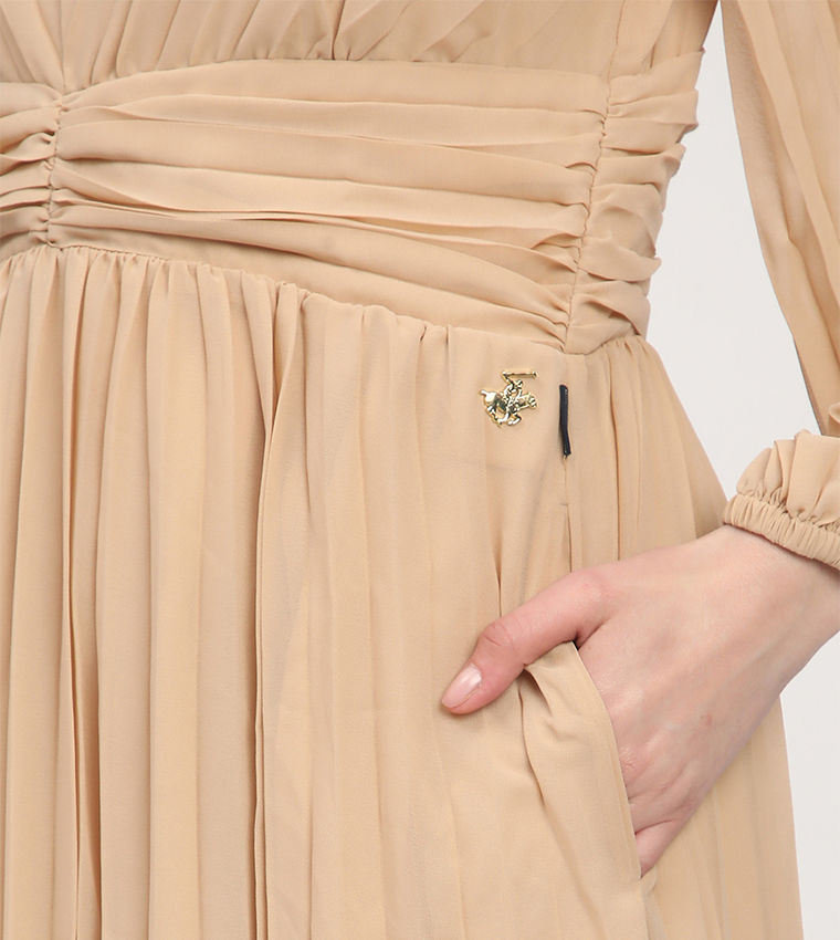 Pleated Long Sleeves Midi Dress