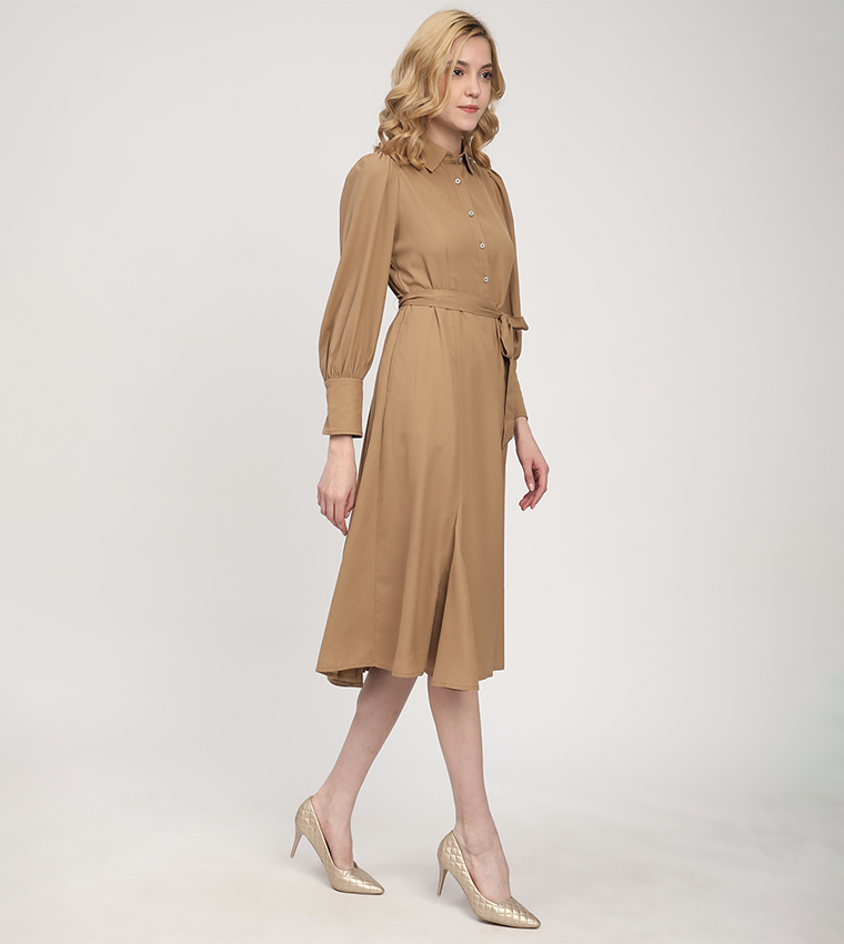 beverly hills polo club dress Buy Beverly Hills Polo Club Solid Belted Long Sleeves Shirt Dress In Brown