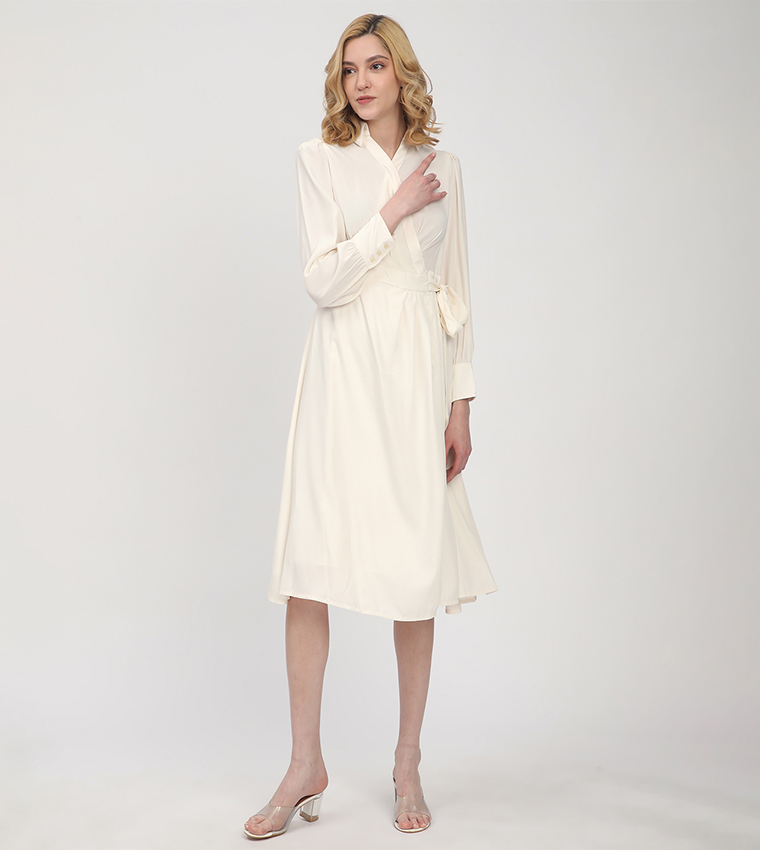 Belted V-Neck Midi Dress