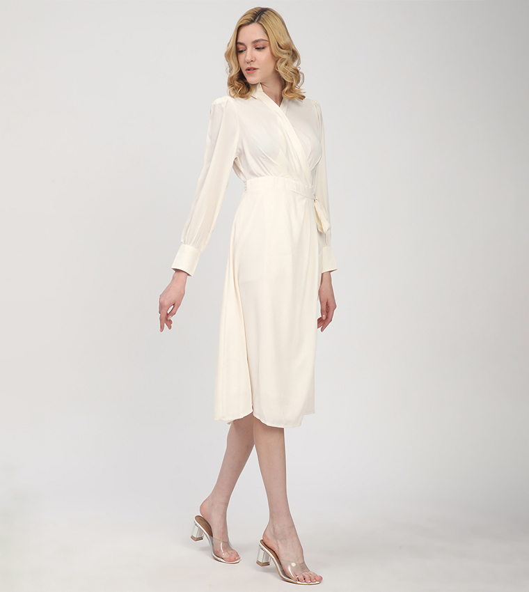 Belted V-Neck Midi Dress