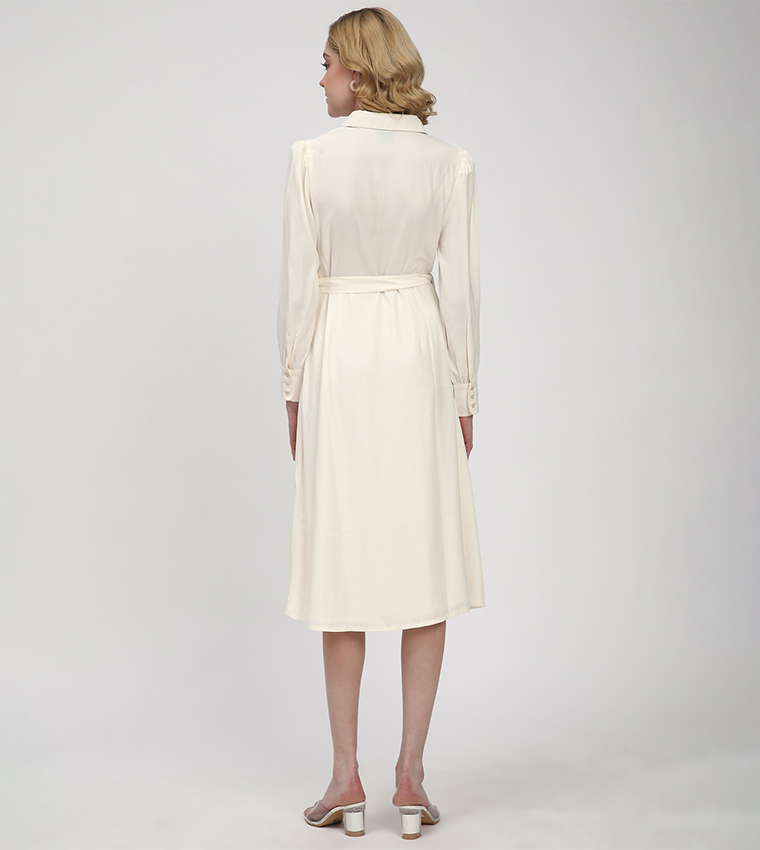 Belted V-Neck Midi Dress