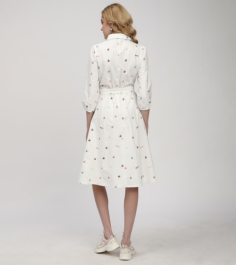 Monogram Patterned Belted Shirt Dress