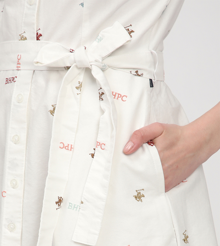 Monogram Patterned Belted Shirt Dress