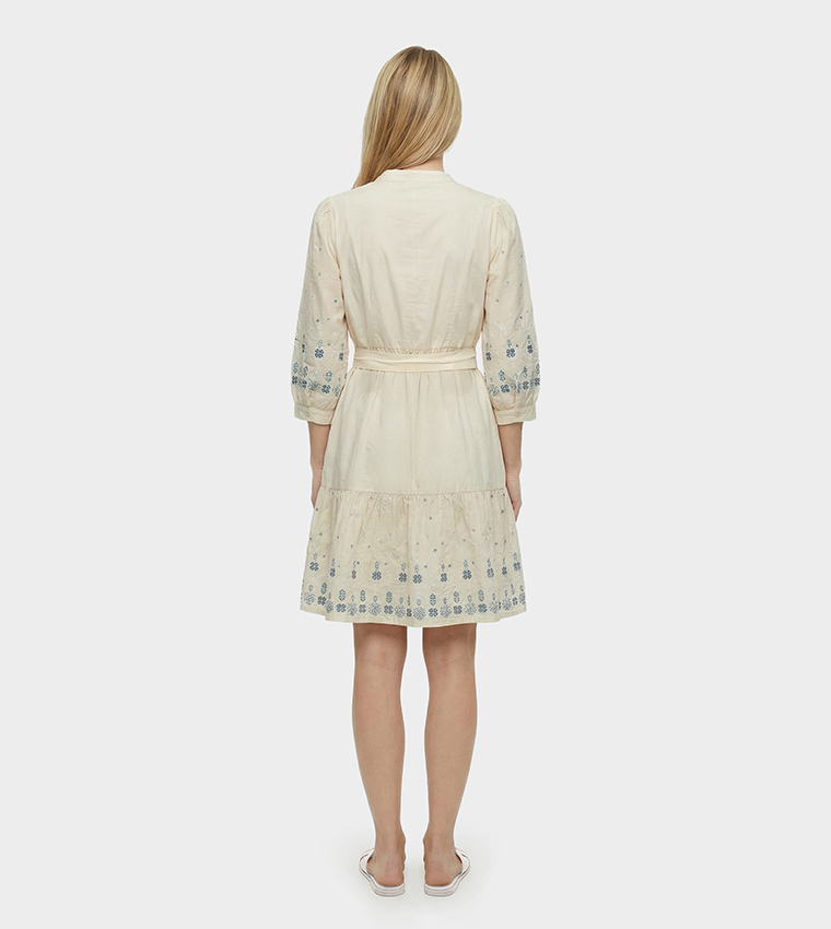 Buy Beverly Hills Polo Club Embroidered Balloon Sleeves Tiered Dress In  Beige
